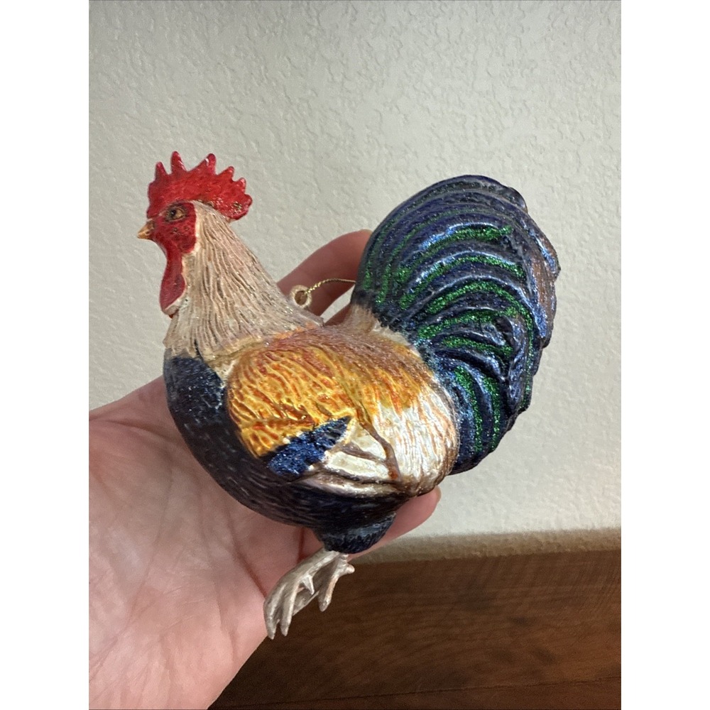 Robert Stanley Chicken Rooster Blown Glass Farmhouse Christmas Ornament NEW